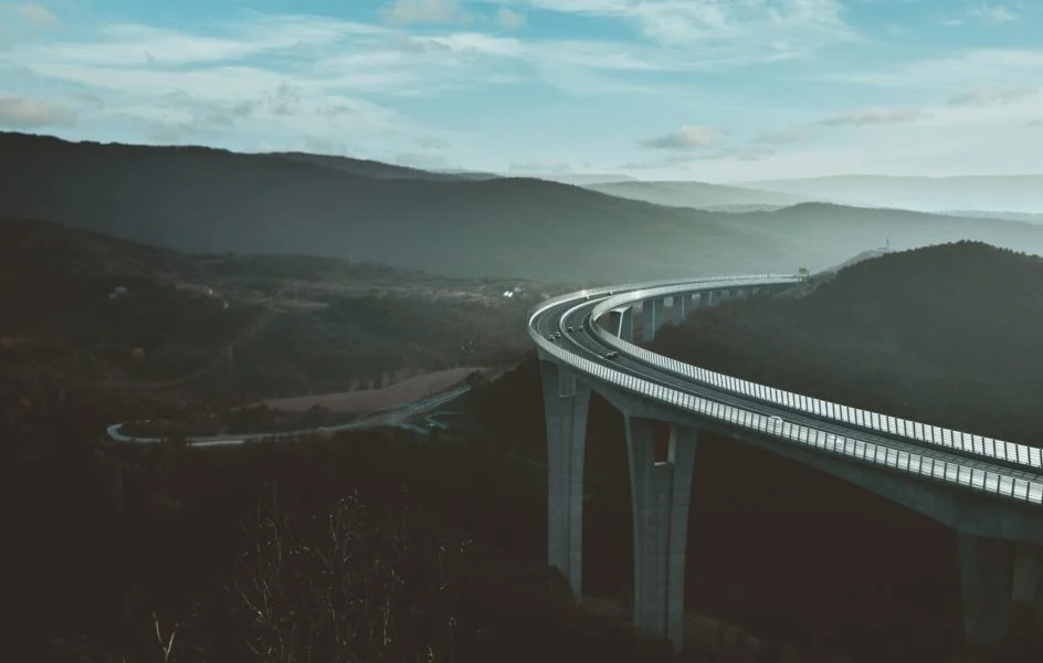 Road winding through mountains