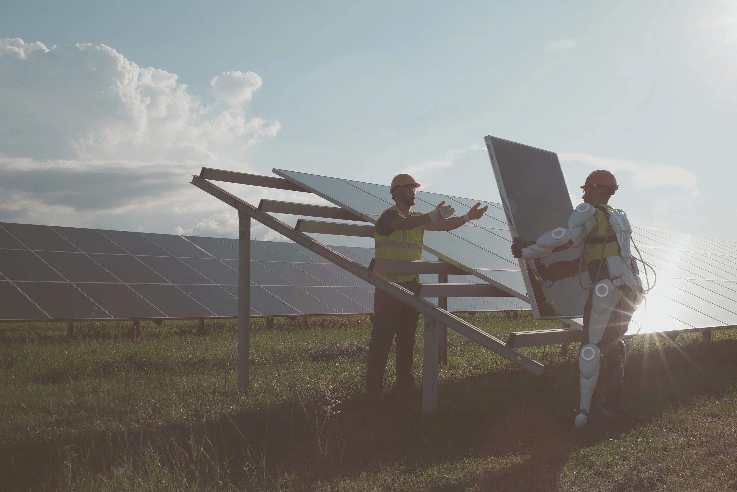 Workers installing solar panels