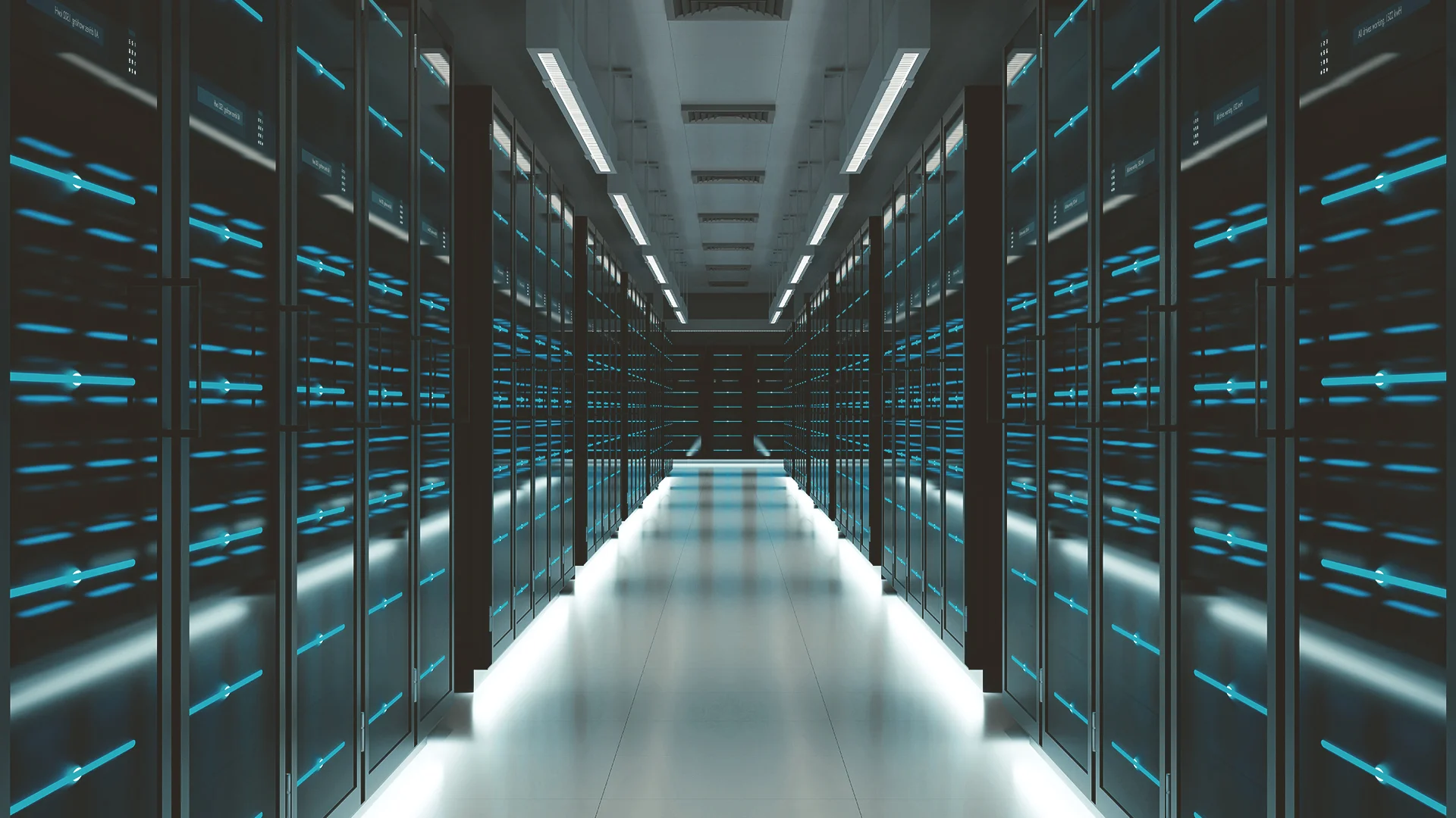 Corridor with data centres on each side