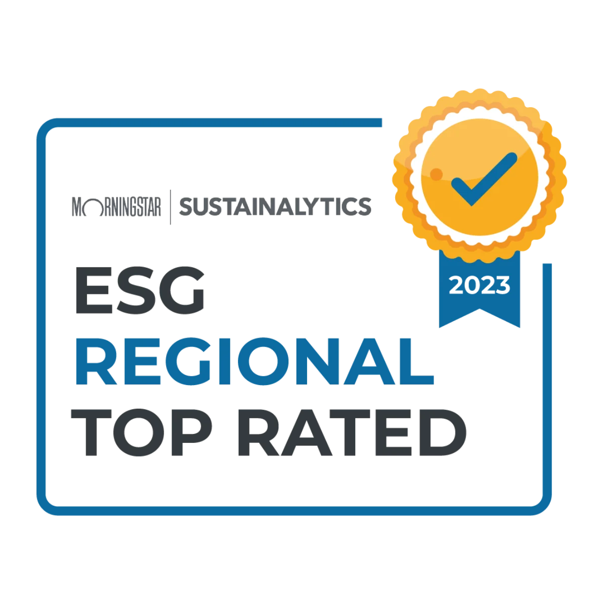 Certification 'ESG REGIONAL top rated 2023' from Moringstar Sustainalytics