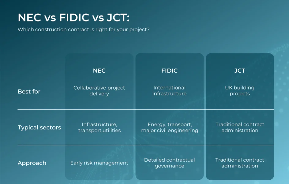 NEC vs FIDIC vs JCT