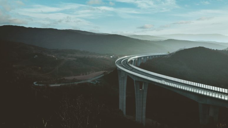 Road winding through mountains