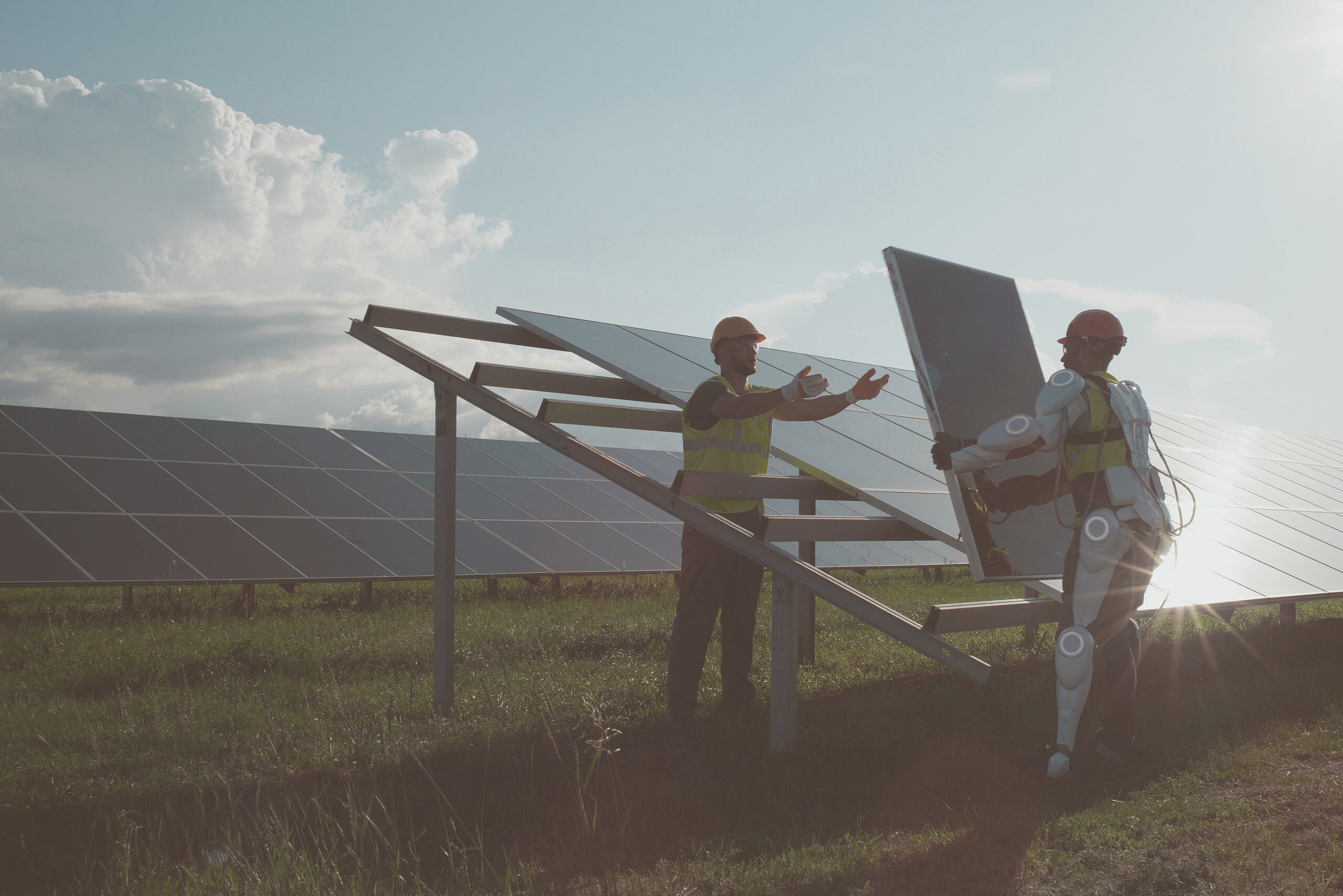 Workers installing solar panels