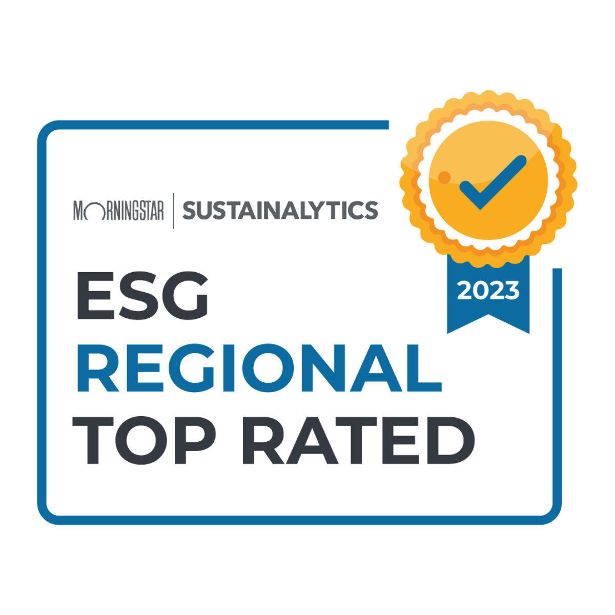 Certification 'ESG REGIONAL top rated 2023' from Moringstar Sustainalytics